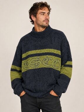 Vintage Willie Esco Graphic Knit Sweater Green Black XXL 90s Streetwear Hipster
